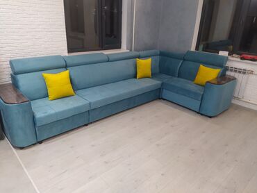 угловой диван с столом: Угловой диван, цвет - Синий, Новый