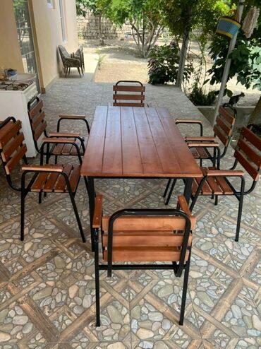 kafe stol: Yeni, Dördbucaq masa, 6 stul, Açılmayan, Stullar ilə, Taxta, Azərbaycan