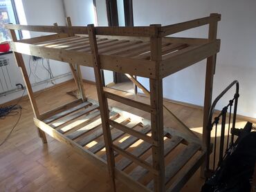 детская кровать 7 в 1: Двухъярусная деревянная кровать из массива. Особенности: - Каркас из