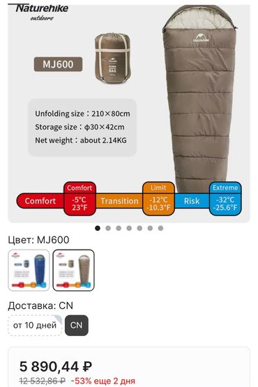 балык уулоо: Продам спальник (спальный мешок) Naturehike MJ600 Новый, с этикеткой