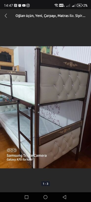 İkimərtəbəli uşaq çarpayıları: Oğlan və qız üçün, Yeni, Çarpayı, Matrassız, Siyirməsiz, Dəmir — 7