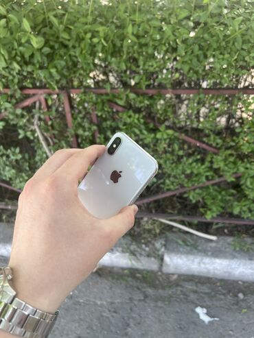 моб: IPhone X, Б/у, 64 ГБ, Белый, Защитное стекло, Чехол, 100 %