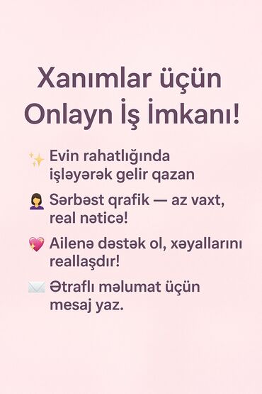 afsant is elanlari: Xanımlar üçün onlayn iş imkanı - Evin rahatlığında işləyərək gəlir