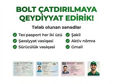 bolt nömrəsi: Sürücü-kuryer tələb olunur, Şəxsi nəqliyyat vasitəsi ilə, Saatlıq ödəniş, 1 ildən az təcrübə — 1