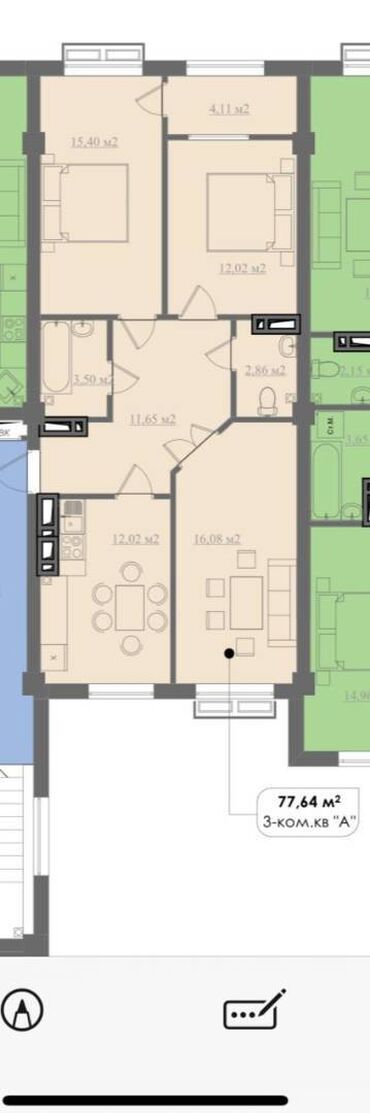 жк бристоль: 3 комнаты, 77 м², Элитка, 4 этаж, ПСО (под самоотделку)