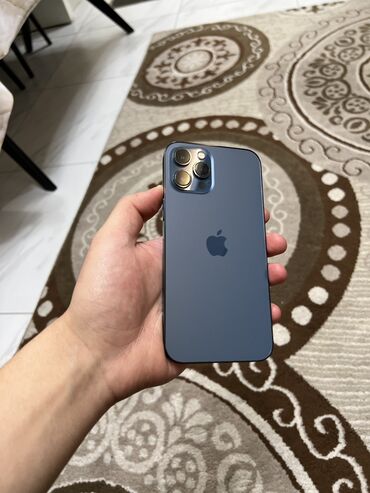 телефон в канте: IPhone 12 Pro Max, Арзандатуу 10%, Колдонулган, 256 ГБ, Pacific Blue, Коргоочу айнек, Каптама, 70 %