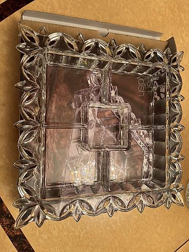 meduza qab: Crystal Bohemia “Five Part Divided Relish Dish” – Çexiya istehsalı — 1