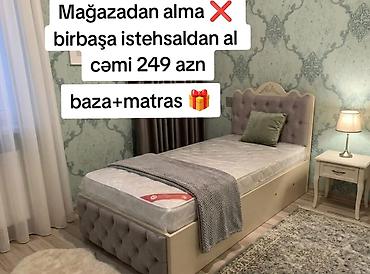 Baza + matras dəsti - Tək nəfərlik ölçü - Yumşaq kapitone başlıq