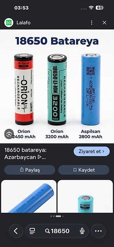 vape yagi: 18650 Li-ion batareyalar Aliriq minumum 300 Eded olmalidir — 1