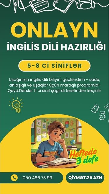 Repetitorlar: Xarici dil kursu, İngilis dili, Uşaqlar üçün, Abituriyentlər üçün