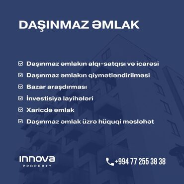 аренда помещения под ресторан кафе: Daşınmaz əmlak xidmətləri "INNOVA PROPERTY" aşağıdakı xidmıtləri