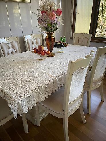 Mebel: Qonaq otağı üçün, İşlənmiş, Açılan, Dördbucaq masa, 8 stul — 1