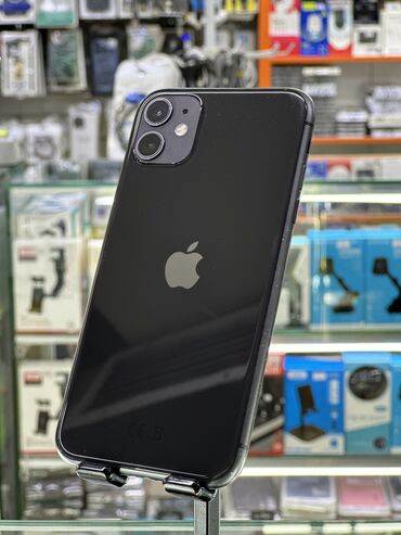 Apple iPhone: IPhone 11, Б/у, 64 ГБ, Черный, Защитное стекло, Чехол, 100 %