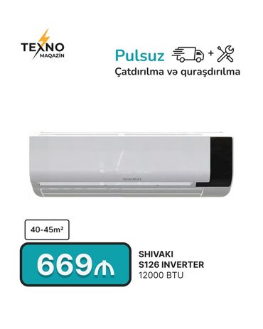 sentir: Kondisioner Shivaki, Yeni, 40-45 kv. m, Split sistem, Kredit yoxdur, Pulsuz quraşdırılma