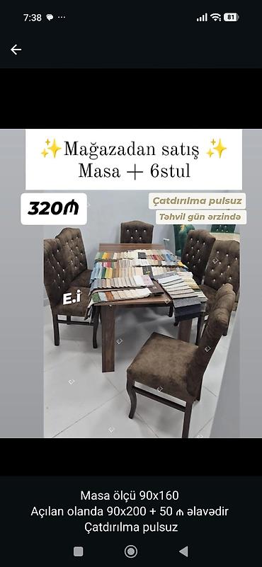 Masa + 6 stul dəsti - Mağazadan satış - Qiymət: 320₼ - Masa ölçüsü