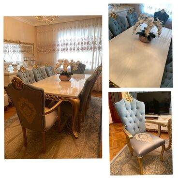 Комплекты столов и стульев: Для гостиной, Б/у, 8 стульев