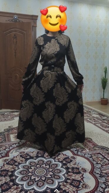 кыргызские национальные платья: Вечернее платье, Длинная модель, С рукавами, 2XL (EU 44)