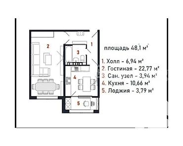 улучшенная: 1 комната, 48 м², Церковь 106 серия улучшенная, 7 этаж — 3