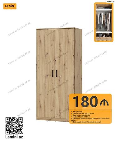 aksa generator: 2 qapılı paltar dolabı, sadə və minimalist dizaynı ilə yataq otağı — 1