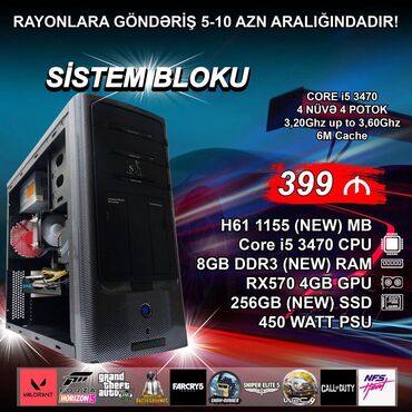 Kompüter ehtiyyat hissələri: Oyun üçün Kompüter "Gaming Core i5 3470 RX570 4GB” ⭐Tək Sistem Bloku –