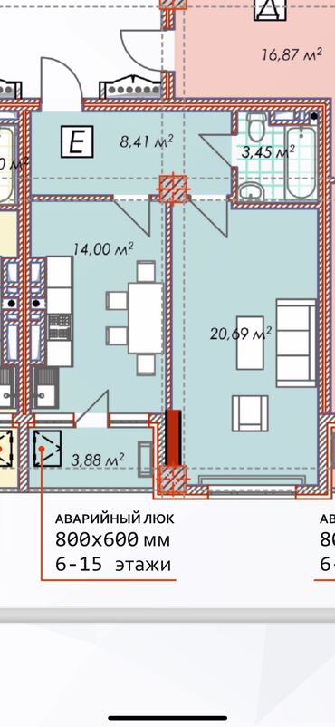 асыл таш: 1 бөлмө, 50 кв. м, Элитка, 15 кабат, ПСО (өзү оңдоп түзөтүп бүтүү үчүн)