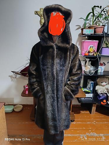 Шубы: Шуба, Норка, По колено, С капюшоном, 4XL — 1