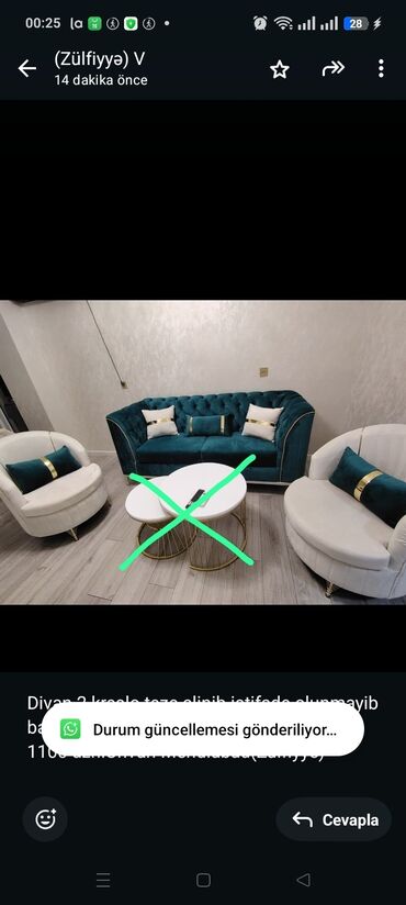 Mətbəx mebeli: Divan 2 kreslo teze alinib istifade olunmayib baha alinib deyeriden