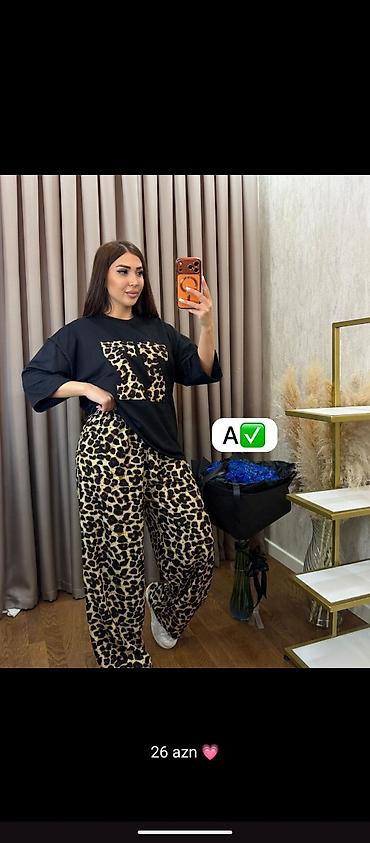 Şəxsi əşyalar: Qadın dəst – leopar naxışlı - 2 hissəli: oversize köynək + geniş — 1