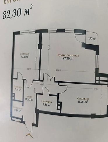 27: 2 комнаты, 82 м², Орто-Сай с. Элитка, 7 этаж, ПСО (под самоотделку) — 3