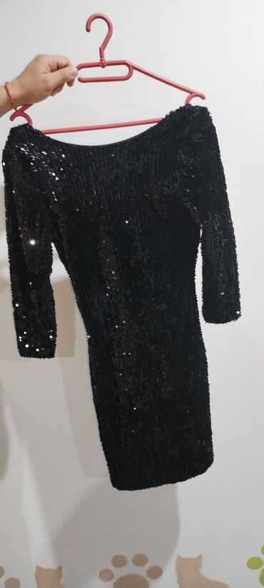 ljubičaste haljine: S (EU 36), color - Black, Cocktail, Long sleeves