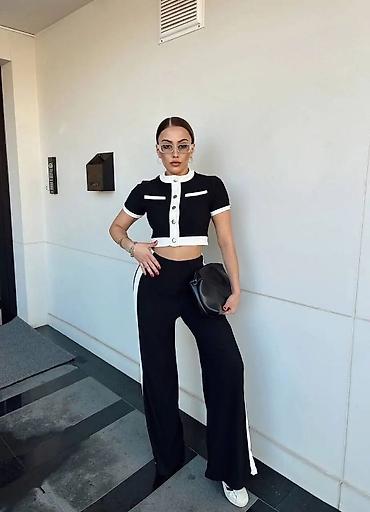 pull and bear torbice: Dvoslojni ženski komplet – crop kardigan top i široke pantalone - — 4