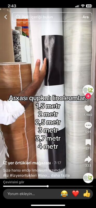 Parket: Müxtəlif uzunluqlarda mövcud olan yapışqanlı linoleum rulonları. Bu