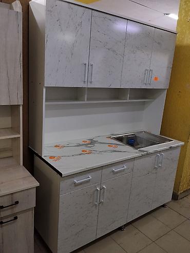 silver kitchen: Кухонный гарнитур с мойкой, прямой, в светлом «под мрамор» исполнении — 1