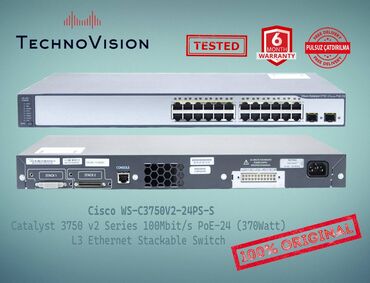Cisco Catalyst WS 3750V2 24PS S ✔️Sertifikasiyadan keçmiş təcrübəli