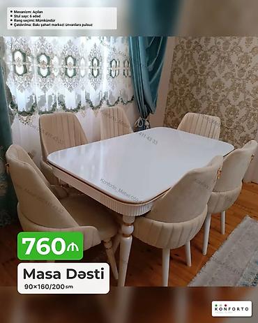 Masa dəsti – 90×160/200 sm • Mexanizm: Açılan (uzadıla bilən) • Stul