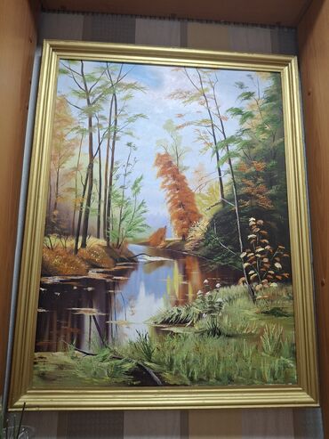 самые известные картины: Картина маслом «Осенний лес у реки» - Сюжет: тихая лесная речка в