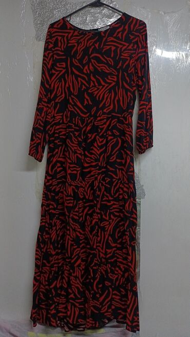 красный платье: Повседневное платье, Лето, Длинная модель, Лен, Турецкое, M (EU 38)
