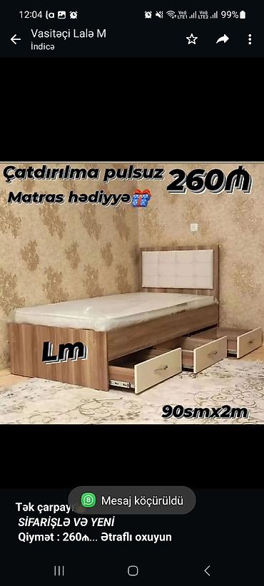 *Tək çarpayı*👑 _*SİFARİŞLƏ VƏ YENİ*_ *Qiymət : 260₼* Ölçü lalafo.az -da *Tək çarpayı*👑 _*SİFARİŞLƏ VƏ YENİ*_ *Qiymət : 260₼* Ölçü