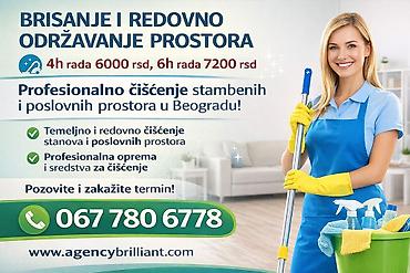 popravka obuce: Brisanje i redovno održavanje prostora za 4h rada 6000 rsd, za 6h rada — 1
