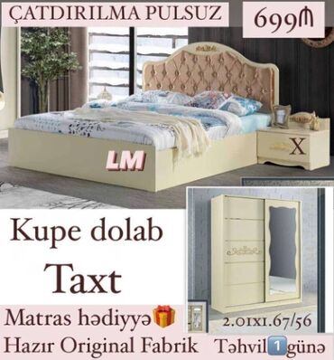 Masa və oturacaq dəstləri: Yataq dəsti: taxt+kupe dolab fabri̇k i̇stehsali ori̇gi̇nal 💥