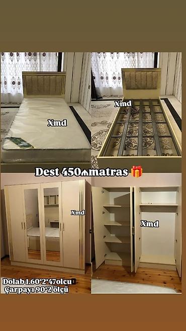 salon skafi: Yataq otağı dəsti Tərkib: - Çarpayı: 90×200 ölçü. Yumşaq başlıq — 1