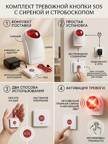 Описание товара Комплект беспроводной тревожной кнопки SOS с мощной