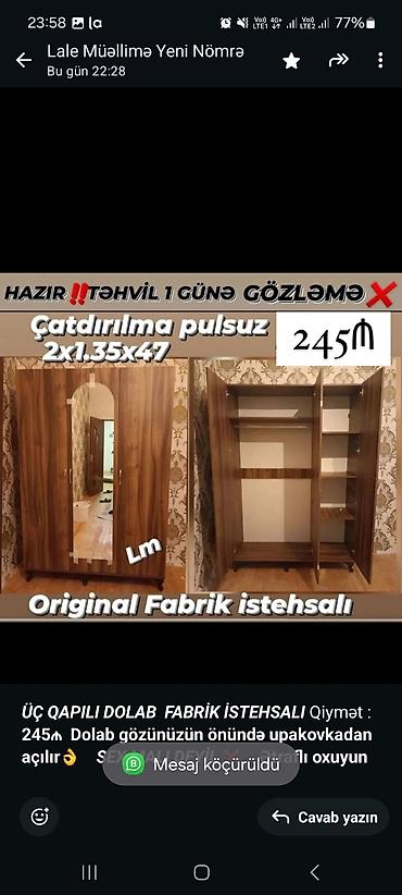 3 reqemi: Düz dolab, Yataq otağı üçün, Açılan, Quraşdırıla bilən, 3 qapılı — 2