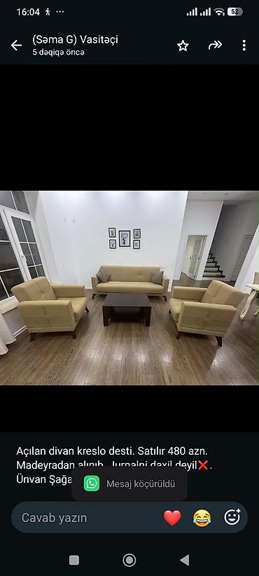Ev üçün mebel: Açılan divan kreslo desti. Satılır 480 azn. Madeyradan alınıb — 1
