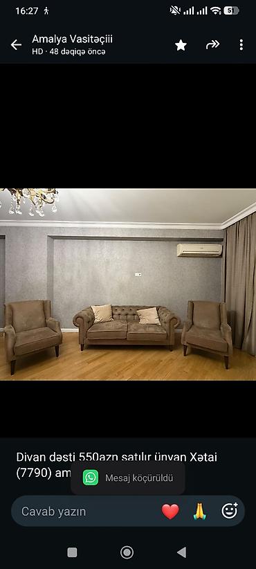 Divan dəsti 550azn satılır ünvan Xətai (7790) aml