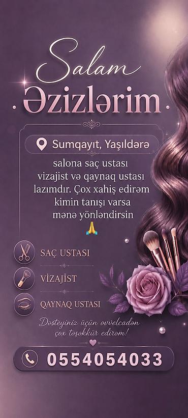 ищу работу косметолога: Sumqayıt, Yaşıldərə – gözəllik salonu üçün mütəxəssis axtarışı — 1