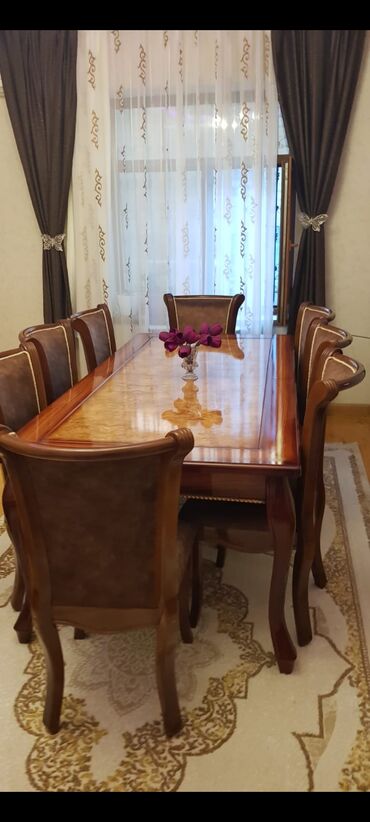 барные стулья: Для гостиной, Б/у, Прямоугольный стол, 8 стульев, Азербайджан