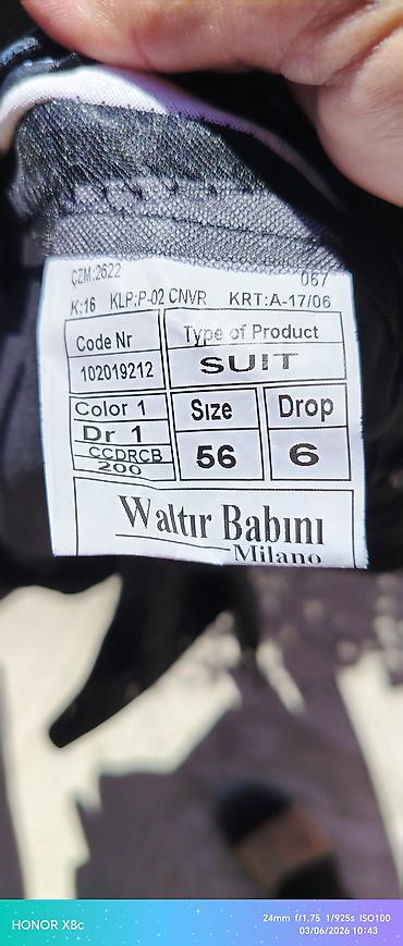 pencek: Walter Babini Milano kişi kostyumu - Model: klassik ikicərgəli — 2