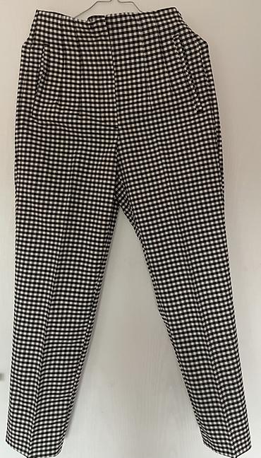 mint boja: ZARA pantalone sa sitnim gingham (pepita) karoom u crno-beloj — 1