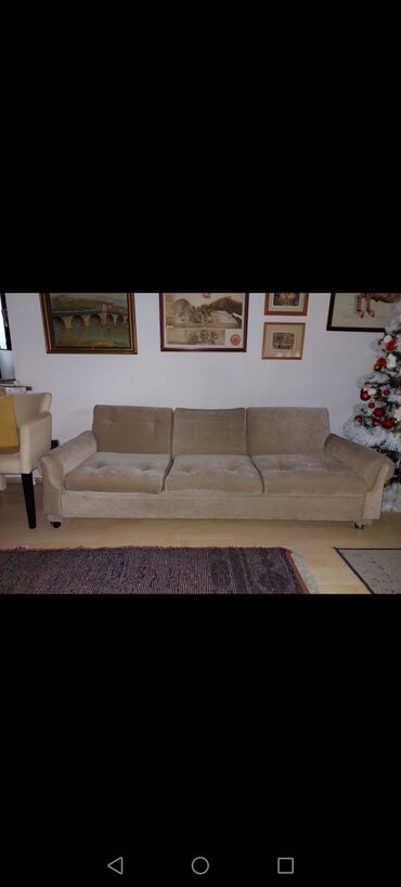 dvosedi bez stranica: Three-seat sofas, Textile, color - Beige, Used